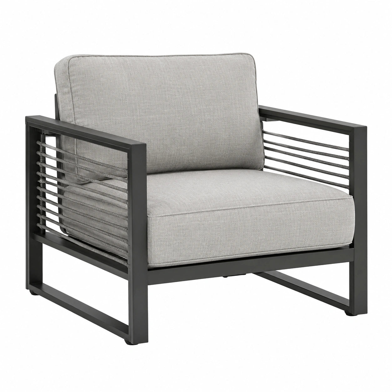 Sillón de metal con cojines de poliéster gris