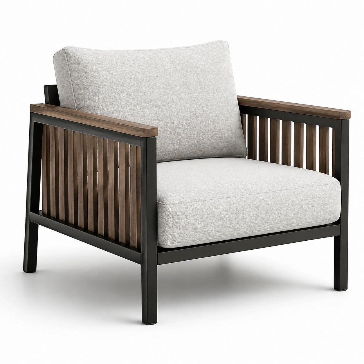 Sillón de jardín con estructura de aluminio y brazos de teca 75x80x70 cm gris claro
