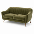 Sofá de terciopelo verde oliva con patas de madera
