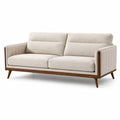 Sofá de Tela Beige con Estructura de Madera de Roble