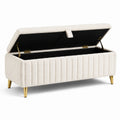 Banco de almacenamiento de poliéster beige con patas metálicas doradas 120 cm