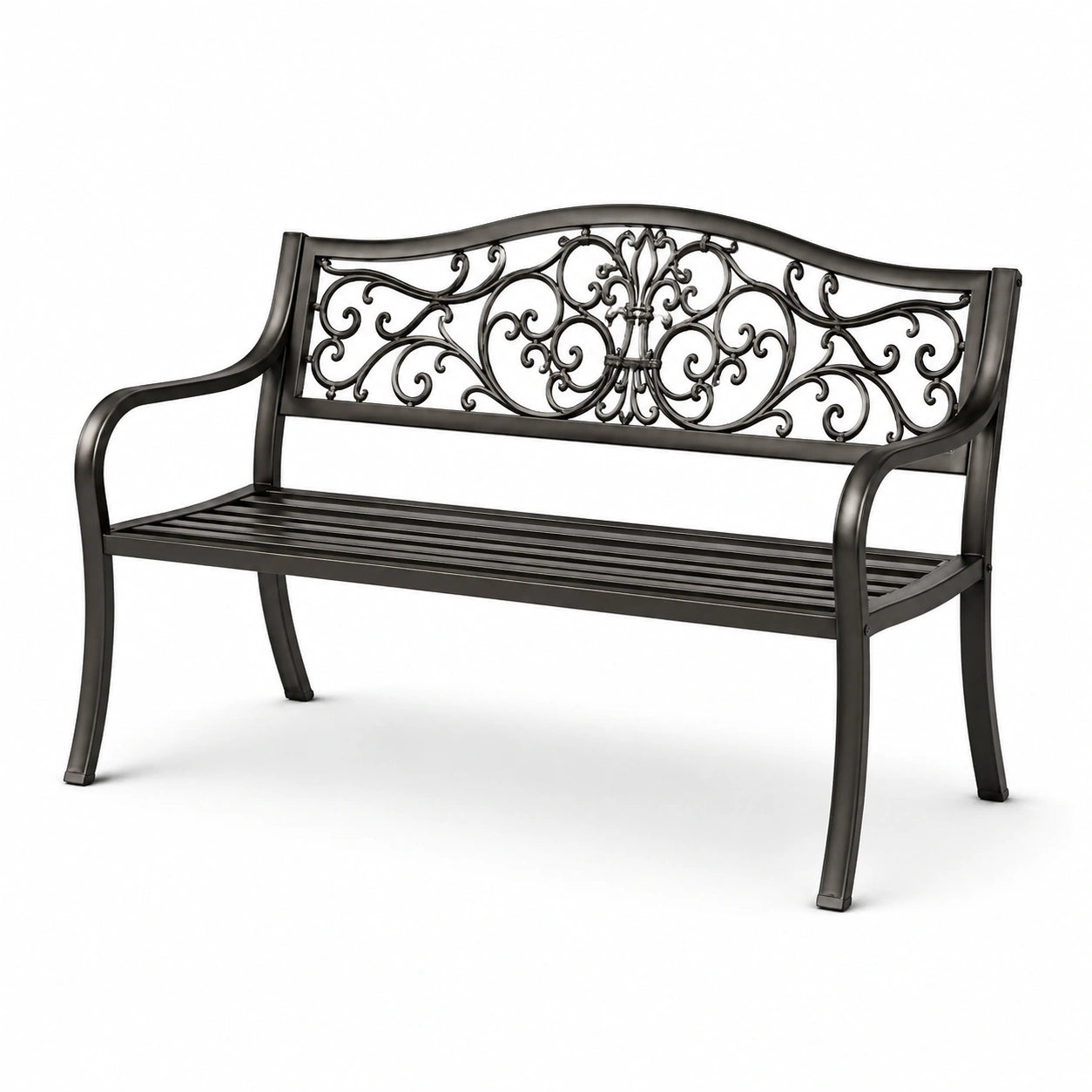 Banco de metal decorativo, 128x60x85 cm, negro