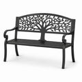 Banco de metal con respaldo decorativo de árbol, negro