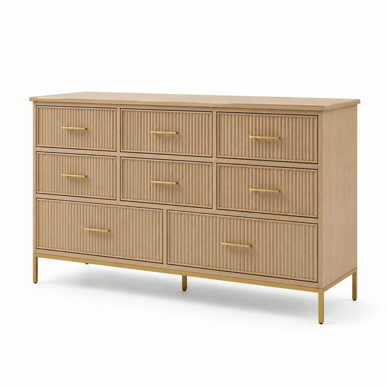 Cajonera de Madera de 8 Cajones con Tiradores de Metal Dorado, 120x85x40 cm