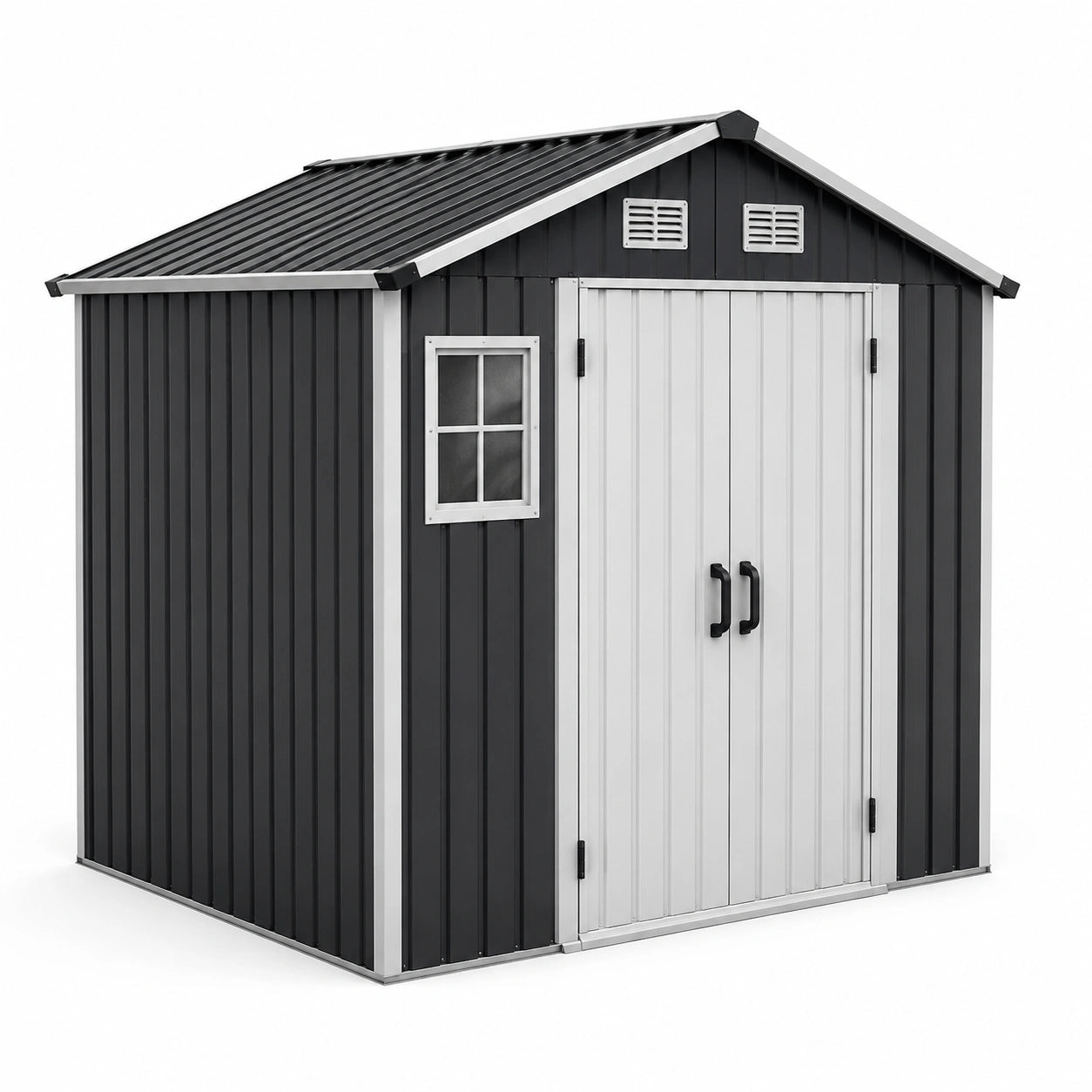 Caseta de Metal con Ventanas Integradas Negro y Blanco 213x130x185 cm