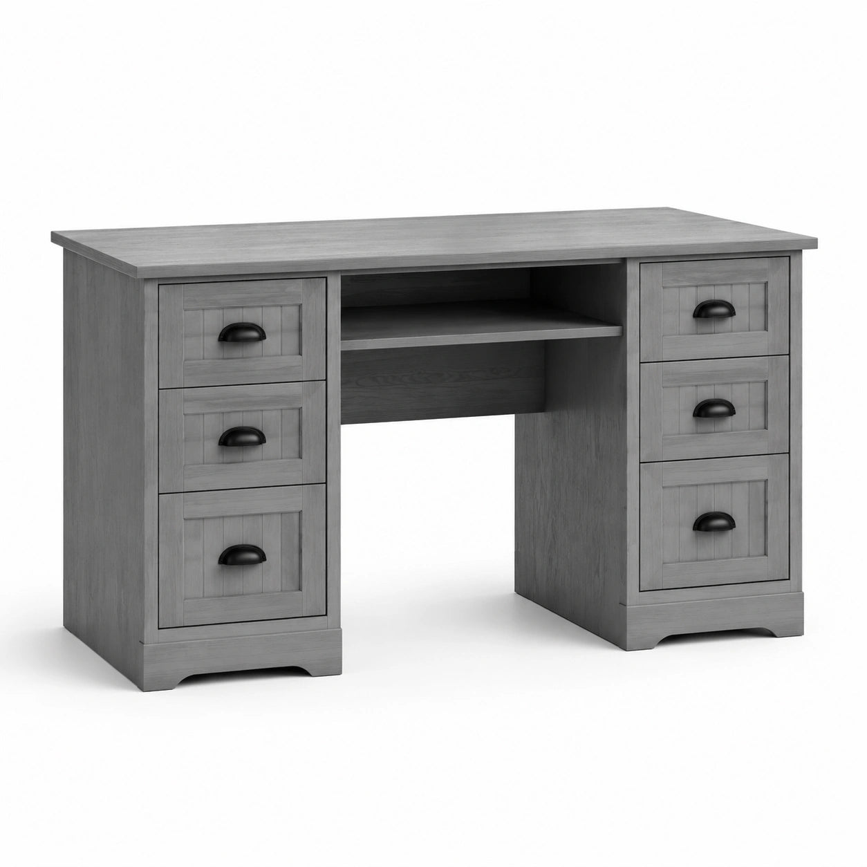 Escritorio de madera gris con 6 cajones