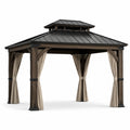 Gazebo de Madera de Cedro y Acero con Cortinas de Poliéster