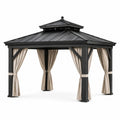Gazebo de Metal con Techo de Acero y Cortinas de Tela Beige 3x3m Negro