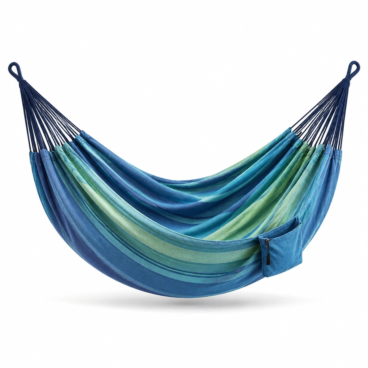 Hamaca de algodón y poliéster azul y verde 200 cm x 150 cm